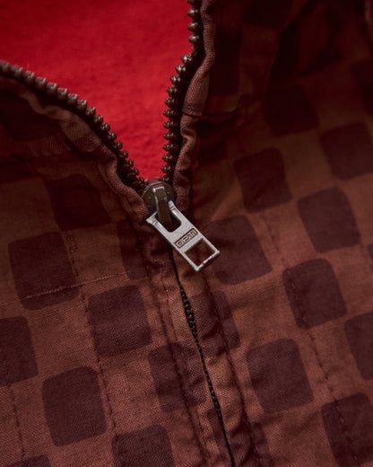 【M-L】90s MARIMEKKO Cotton Checkerboard Print Hooded Parka / Brown