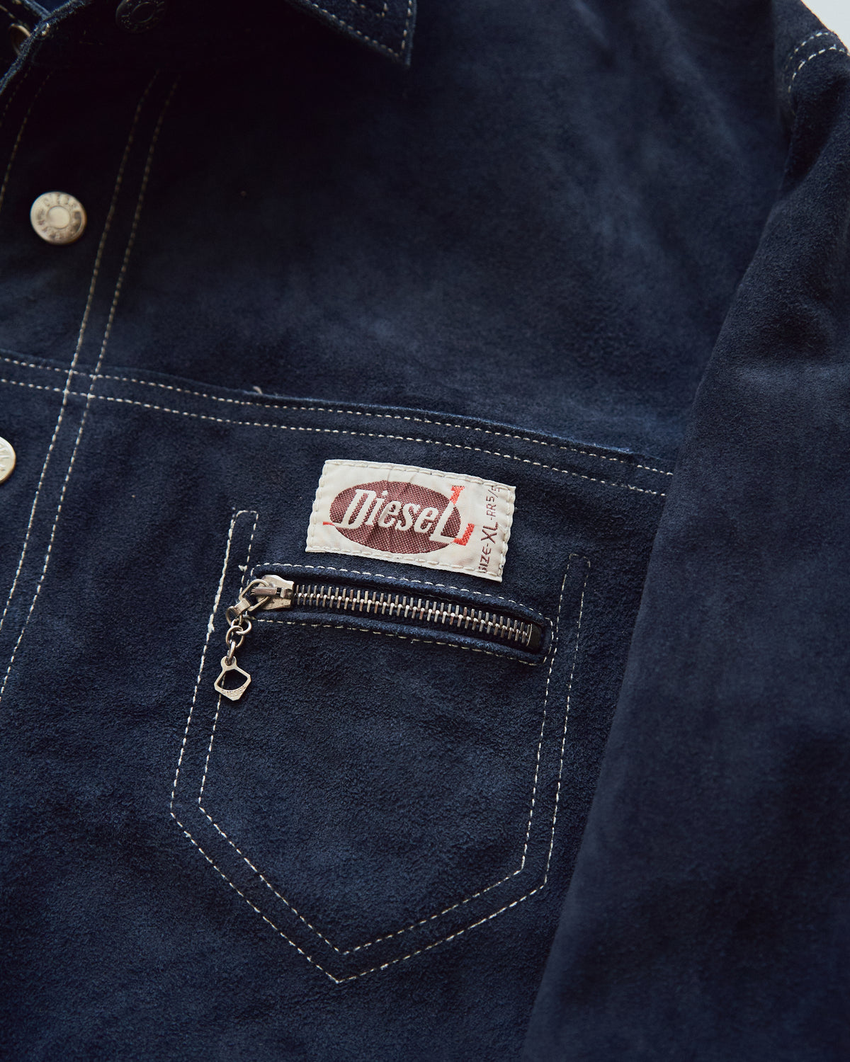 【SIZE L】90s-00s DIESEL Suede Reversible Trucker Jacket / Navy