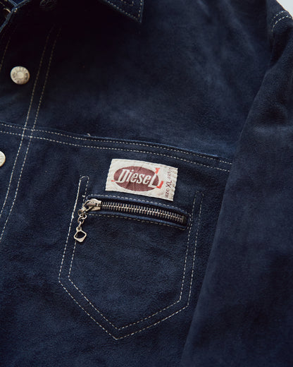 【SIZE L】90s-00s DIESEL Suede Reversible Trucker Jacket / Navy