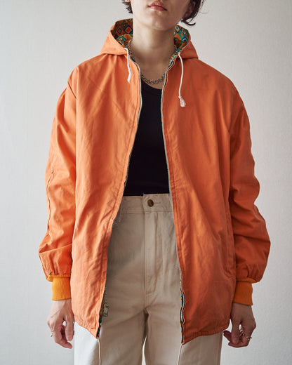 【SIZE S】70s Reversible Cotton Op-Art Geometric Print Ski Parka / Orange Multi