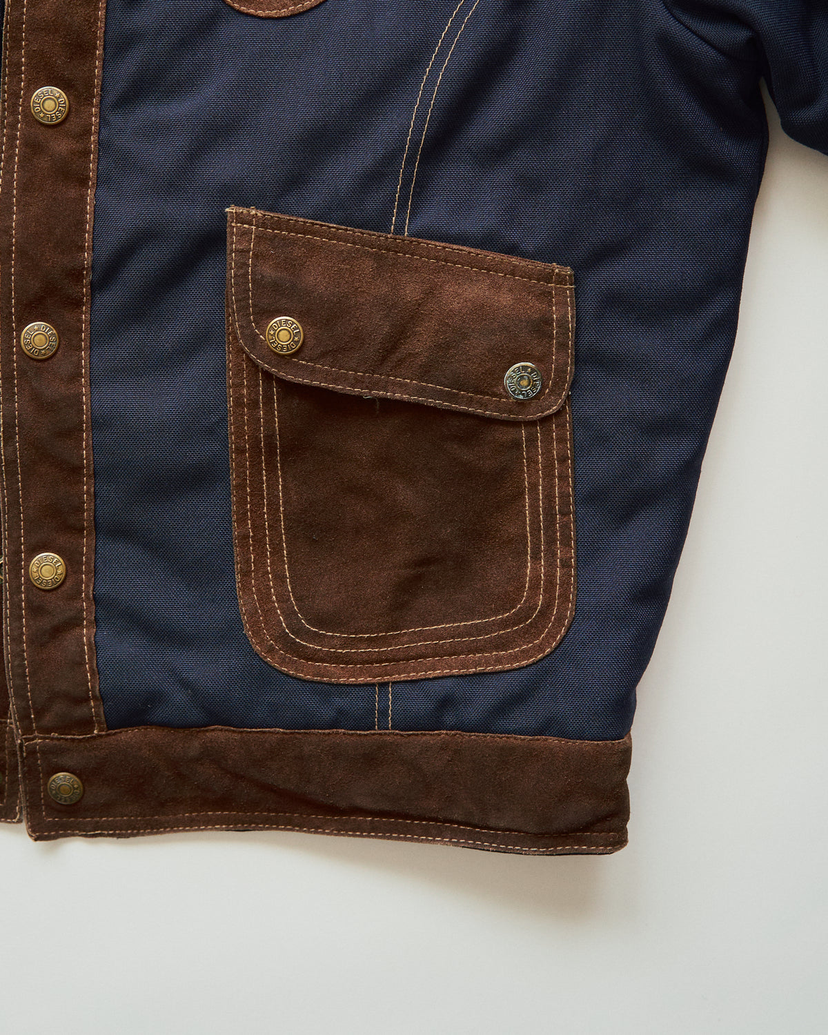 【SIZE L】90s DIESEL Cordura Nylon Suede Elbow-Patc Trucker Jacket / Black