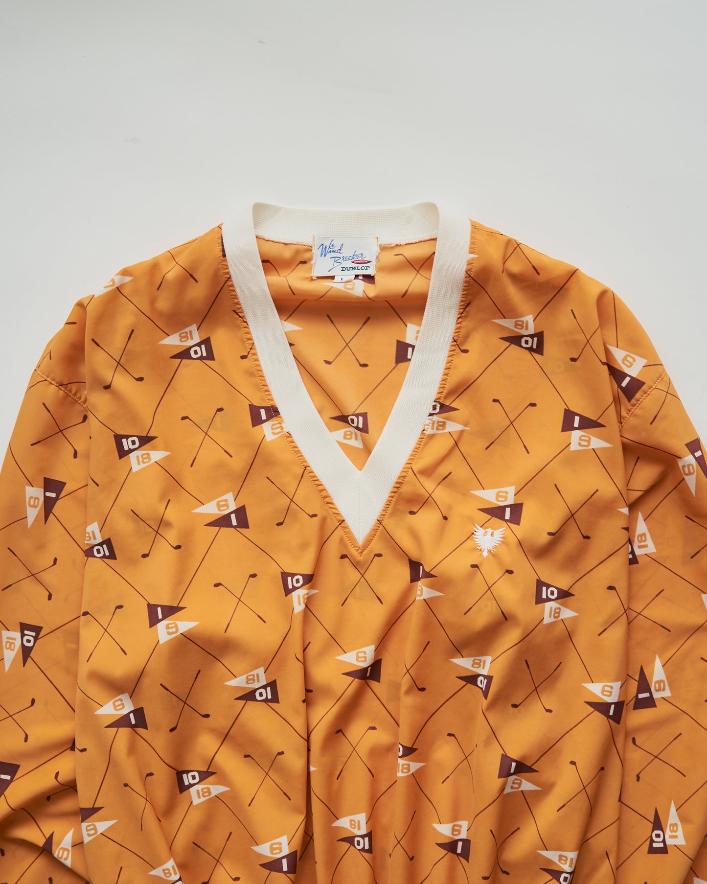 80-90s DUNLOP Golf Motif Stretch Nylon Rib Pullover / Mustard