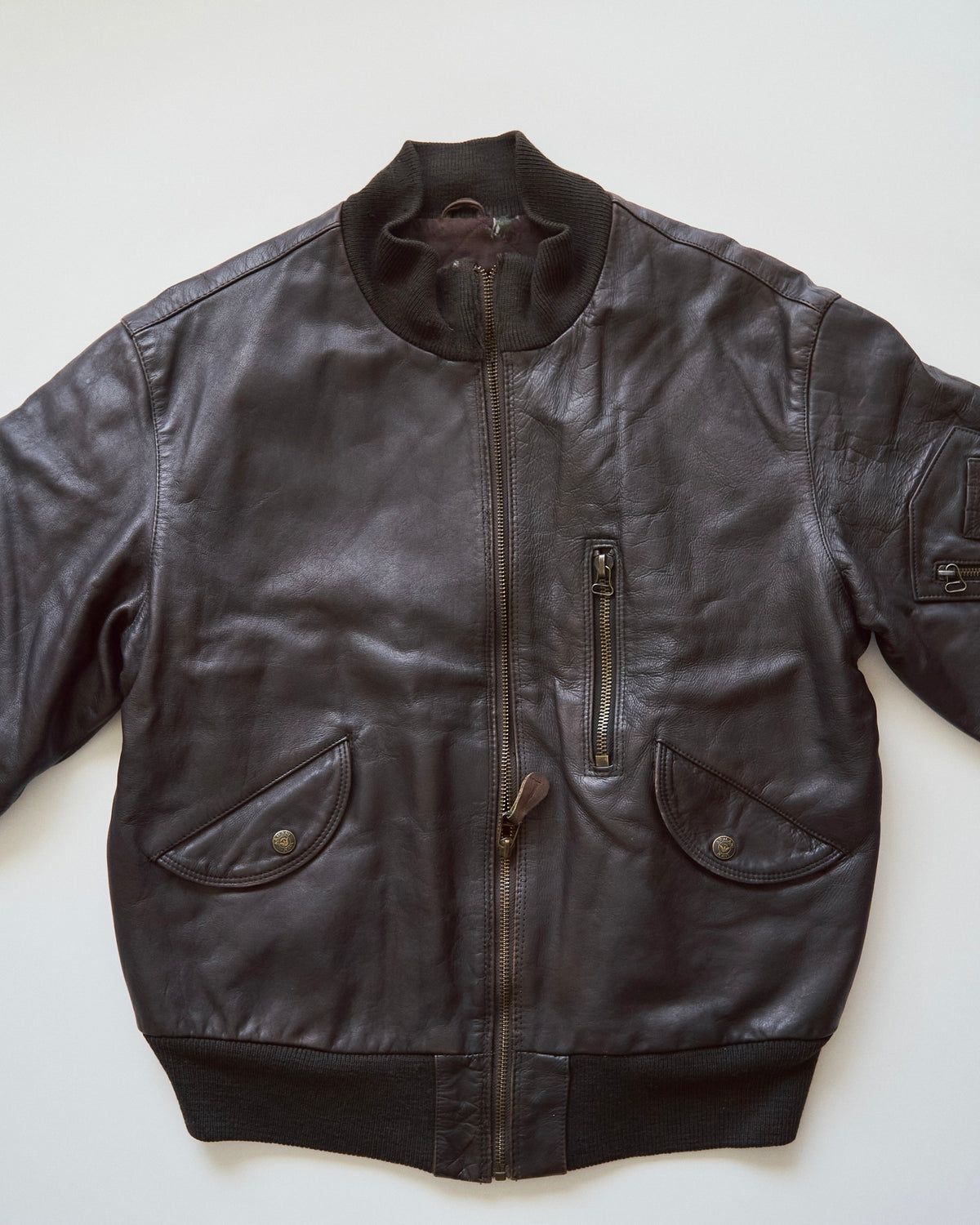 【SIZE L】-90s ARMANI JEANS  Leather Flight Bomber Jacket / Brown