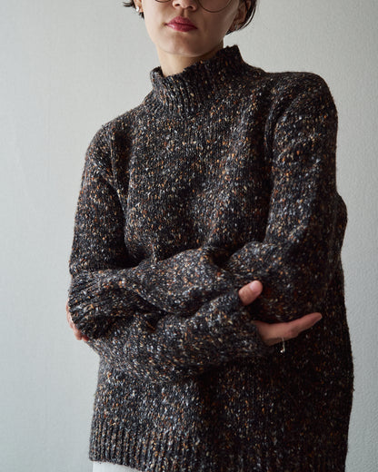 【SIZE S-M】90s agnès b. homme  Nep Melange Mock Neck Sweater / Charcoal