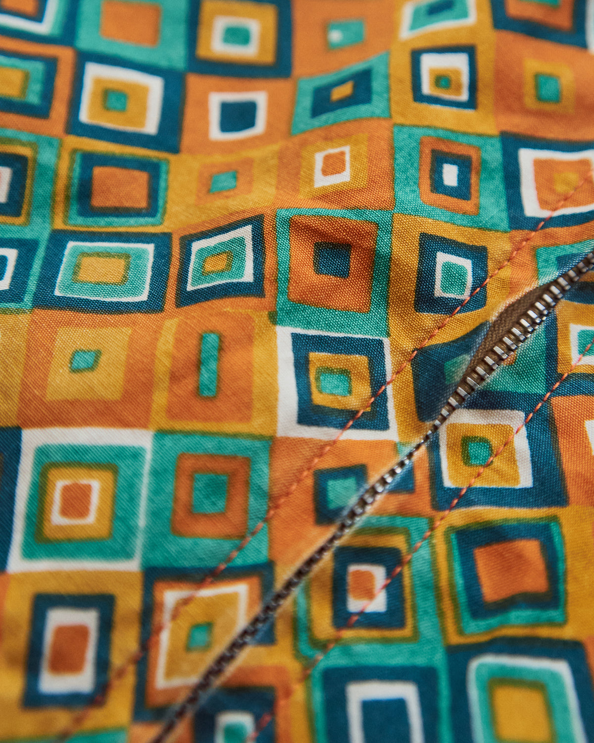 【SIZE S】70s Reversible Cotton Op-Art Geometric Print Ski Parka / Orange Multi