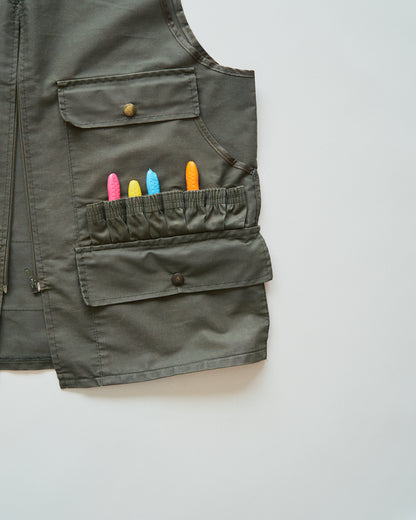 【SIZE M】70’s French Corduroy-Yoke Multi-Pocket Hunthing Vest / Olive