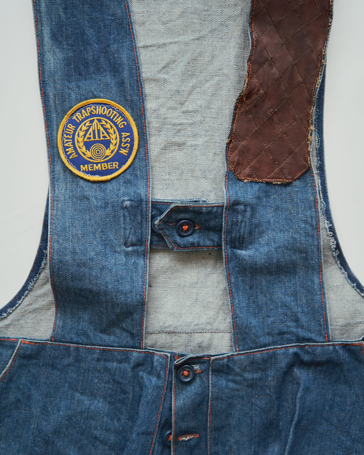 【SIZE M】60-70s Denim Leather Recoil-Pad  Shooting Vest / Orange Stitch