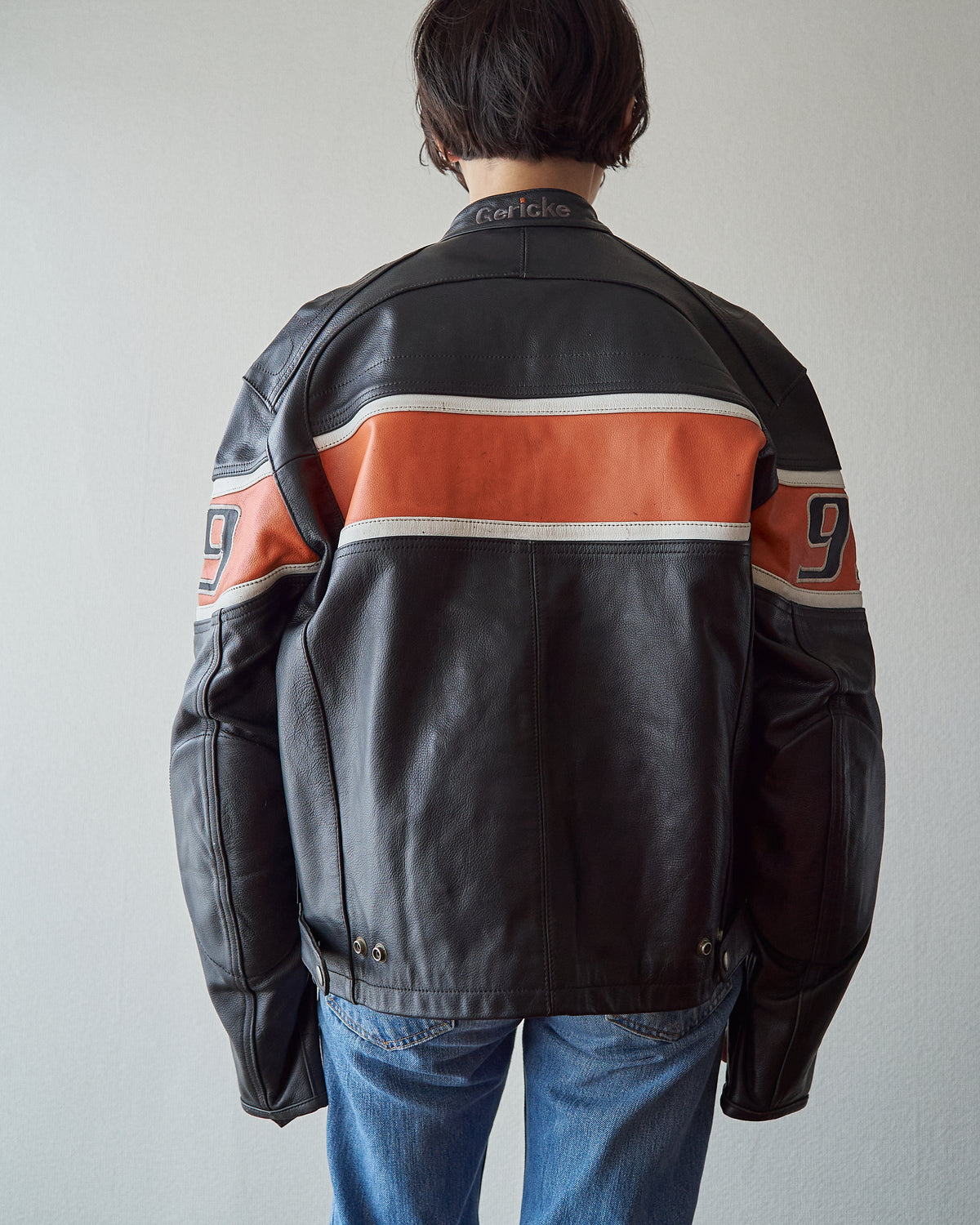 【SIZE S-M】80-90s HEIN GERICKE Colorblock Leather Racing Jacket / Black Orange