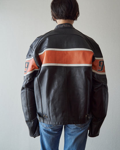 【SIZE S-M】80-90s HEIN GERICKE Colorblock Leather Racing Jacket / Black Orange