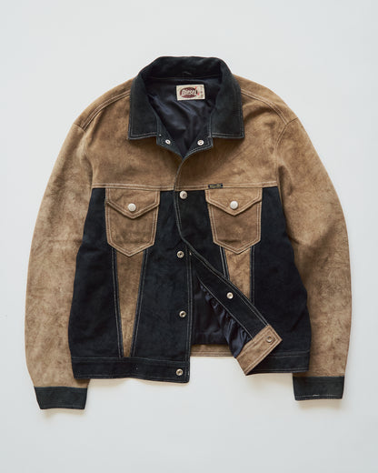 【SIZE M-L】90s DIESEL Suede Two-Tone Trucker Jacket / Beige Black