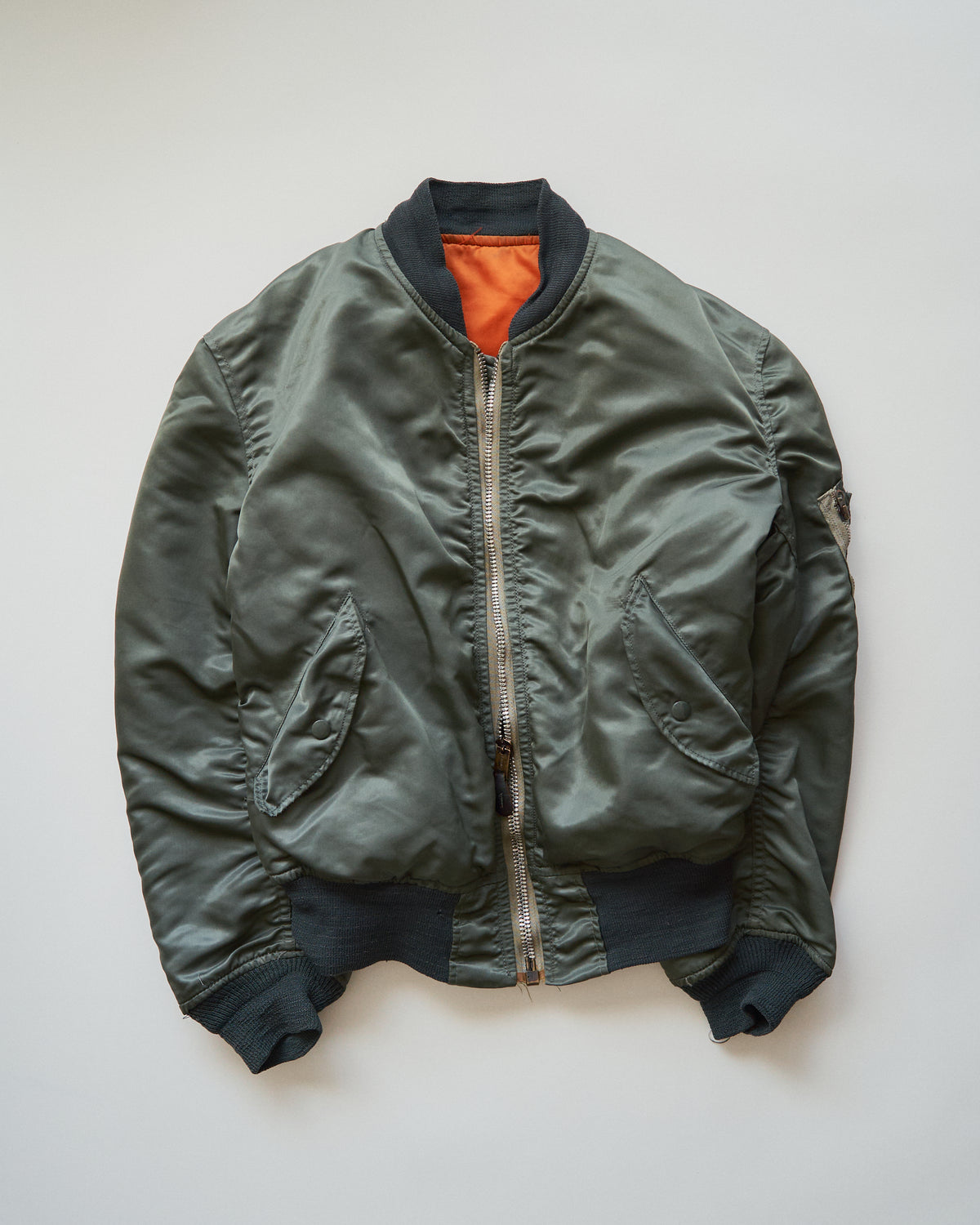 【SIZE S-M】70s CONCORD INDUSTRIES Reversible Nylon MA-1 Flight Jacket / Sage Green