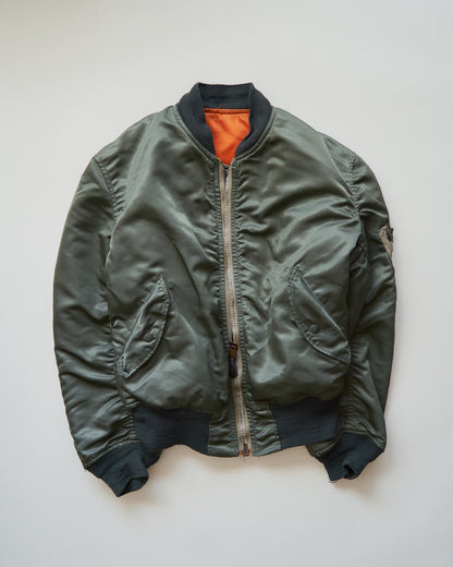 【SIZE S-M】70s CONCORD INDUSTRIES Reversible Nylon MA-1 Flight Jacket / Sage Green