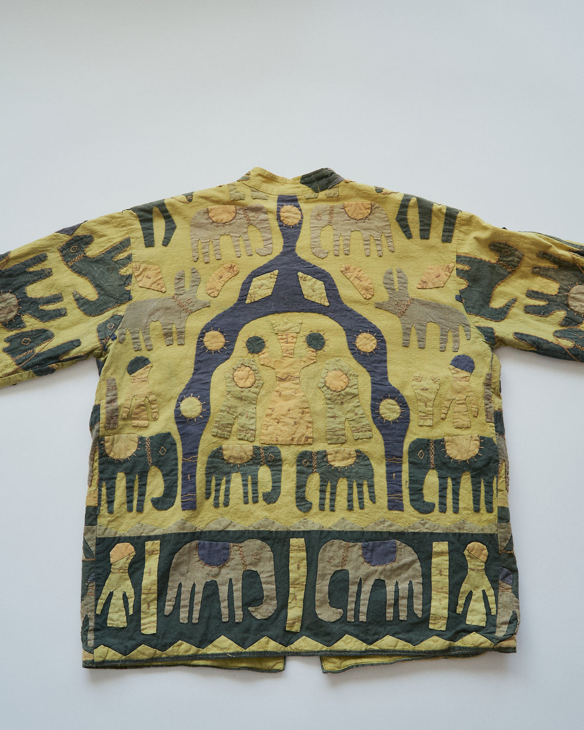 【SIZE S】Unknown Cotton Applique Patchwork Jacket / Olive & Mustard