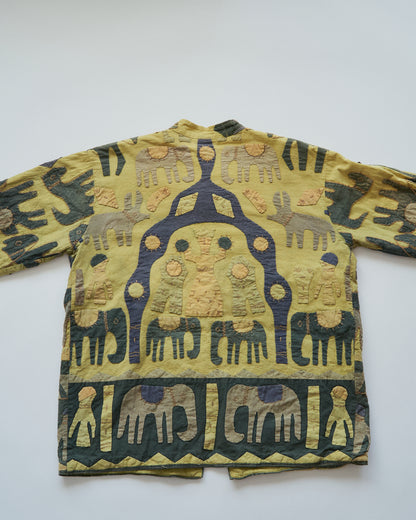 【SIZE S】Unknown Cotton Applique Patchwork Jacket / Olive & Mustard