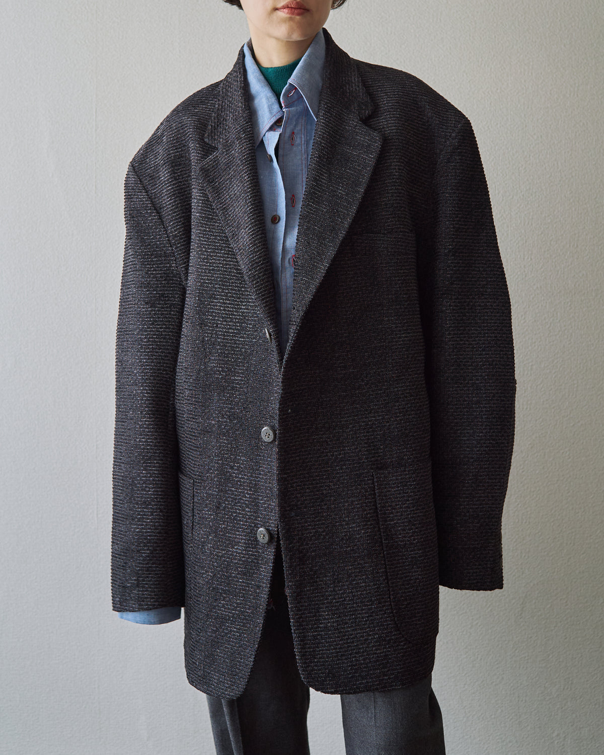 【Size L】90s JHANE BARNES Wool/Linen Textured boucle Jacket / Black