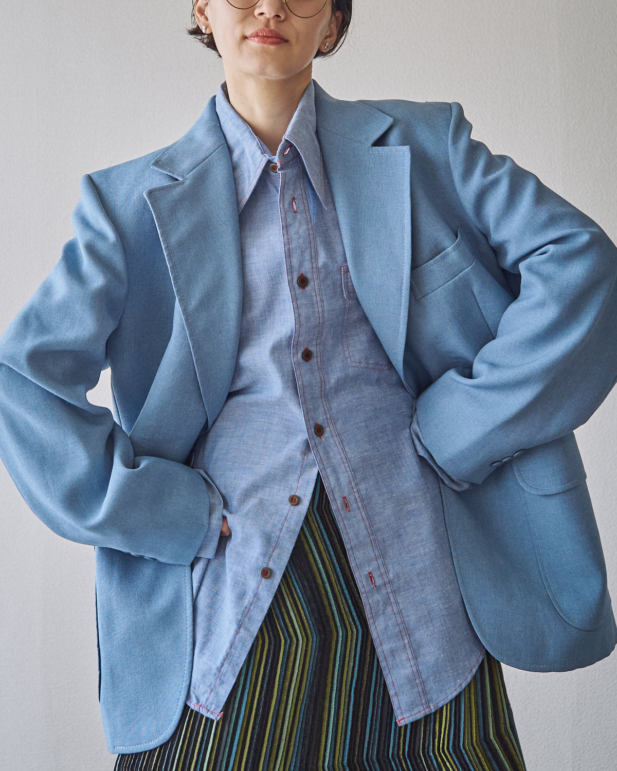 【SIZE L】-1980s JCPENNEY Textured Notch Lapel Tailored Jacket / Powder Blue