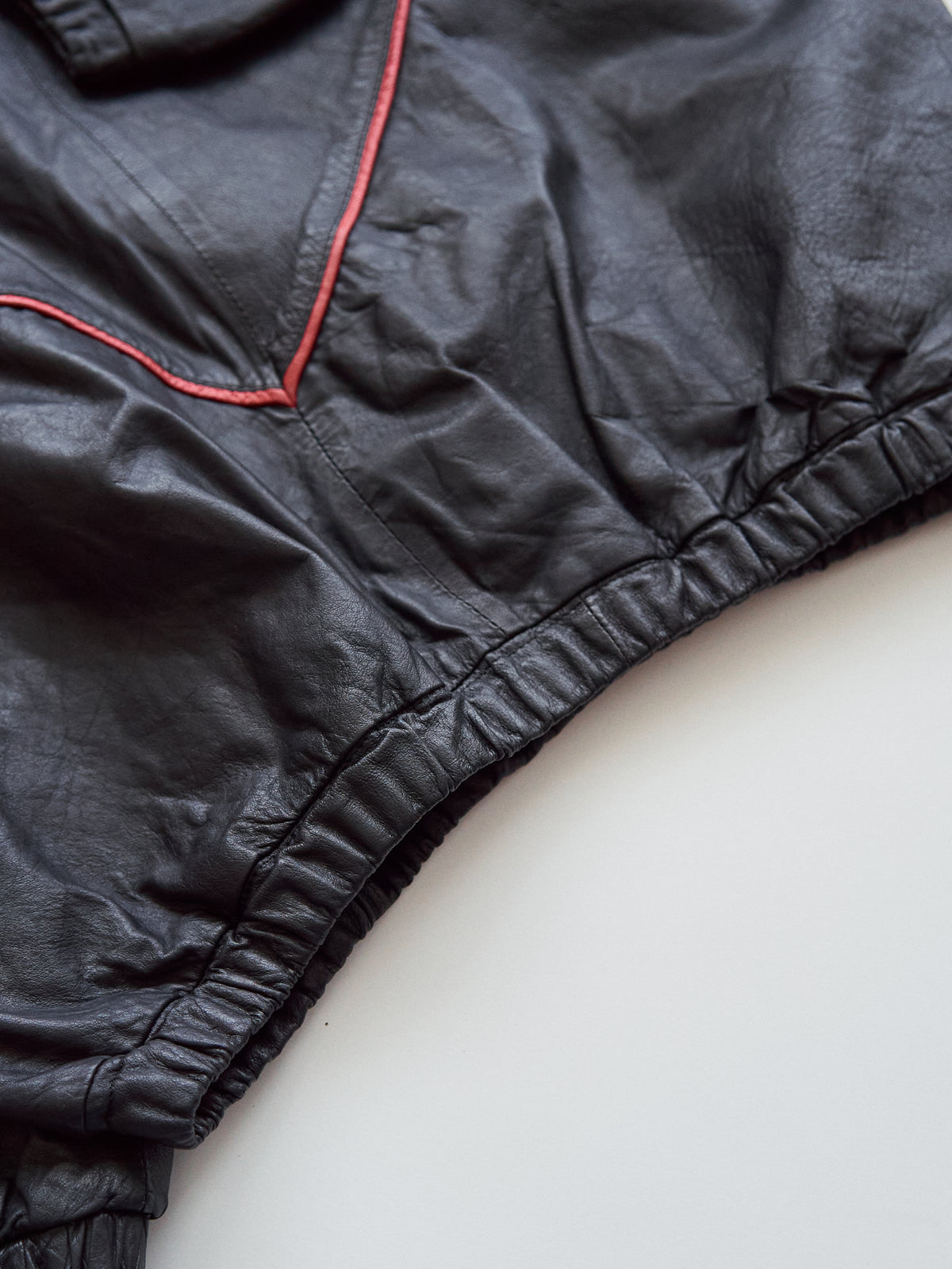 【SIZE XL】80s Shoulder-Snap Oversized Piping Leather Pullover / Black Red Piping