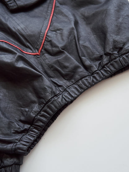 【SIZE XL】80s Shoulder-Snap Oversized Piping Leather Pullover / Black Red Piping