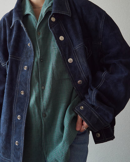 【SIZE L】90s-00s DIESEL Suede Reversible Trucker Jacket / Navy