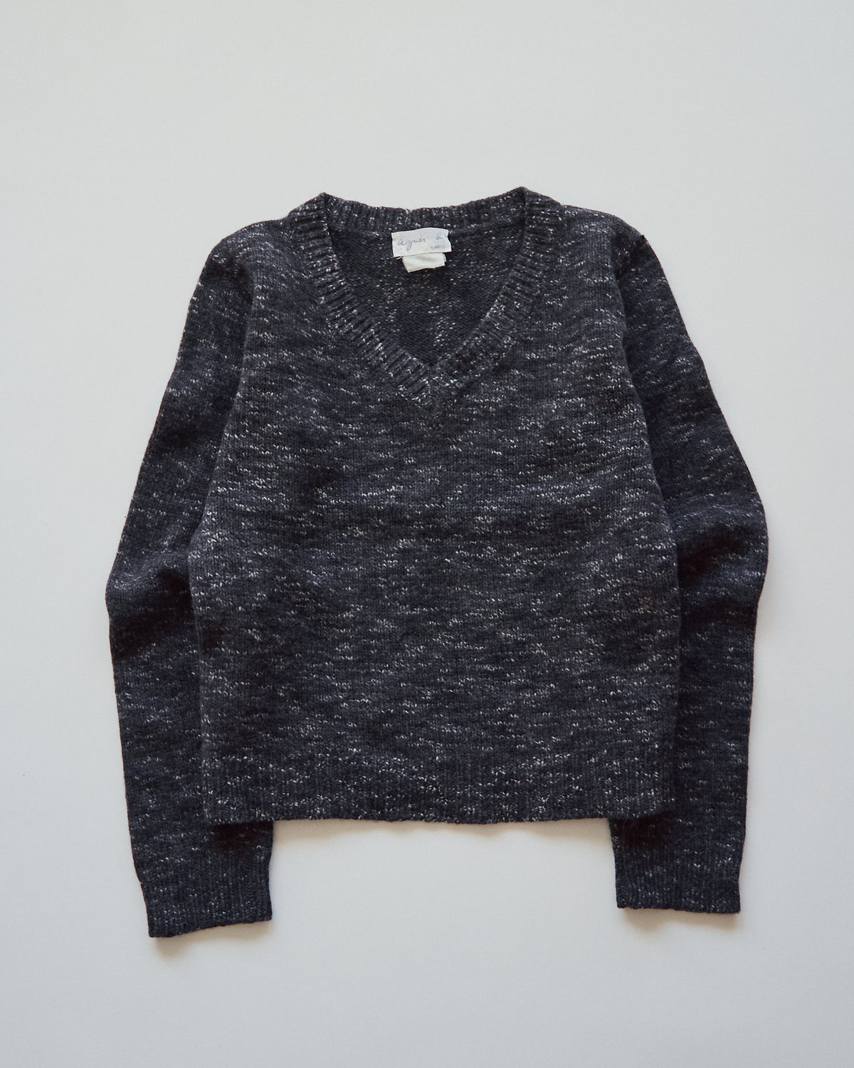 【SIZE S-M】90s agnès b. WOOL MELANGE V-NECK KNIT / Charcoal
