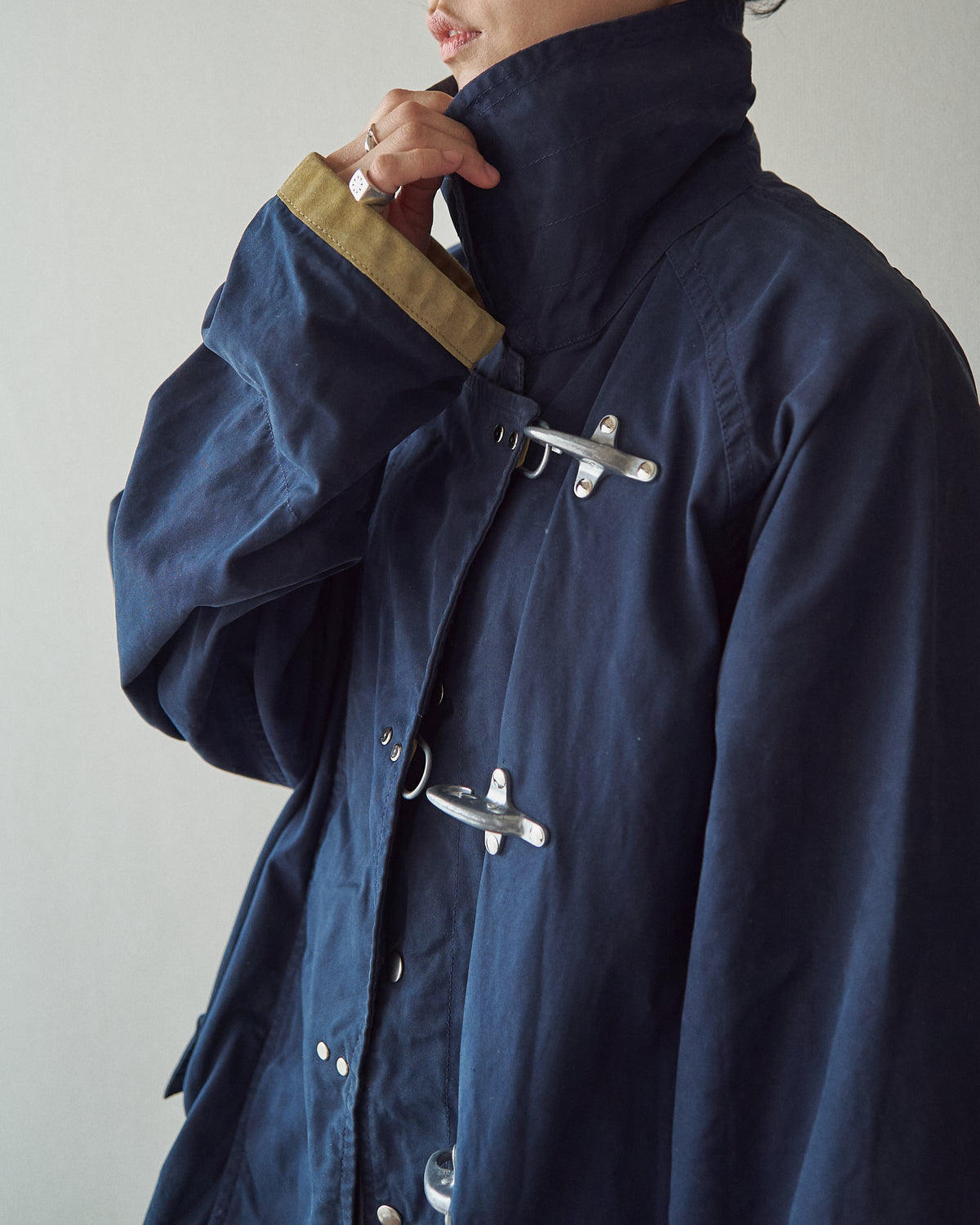 【SIZE L】-90s FAY Cotton Canvas Fireman Toggle Coat / Navy