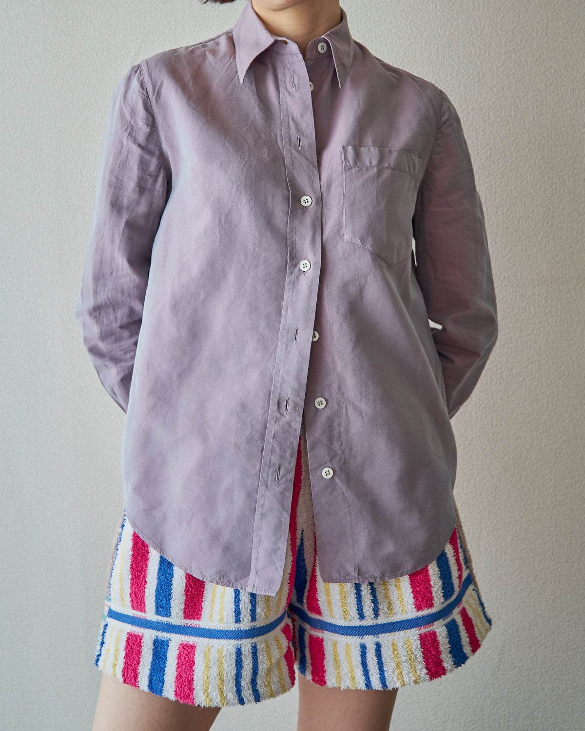【SIZE S】90s GIORGIO ARMANI CLASSICO Cotton Silk Fabric TAMAMUSHI Shirt / Mauve Purple