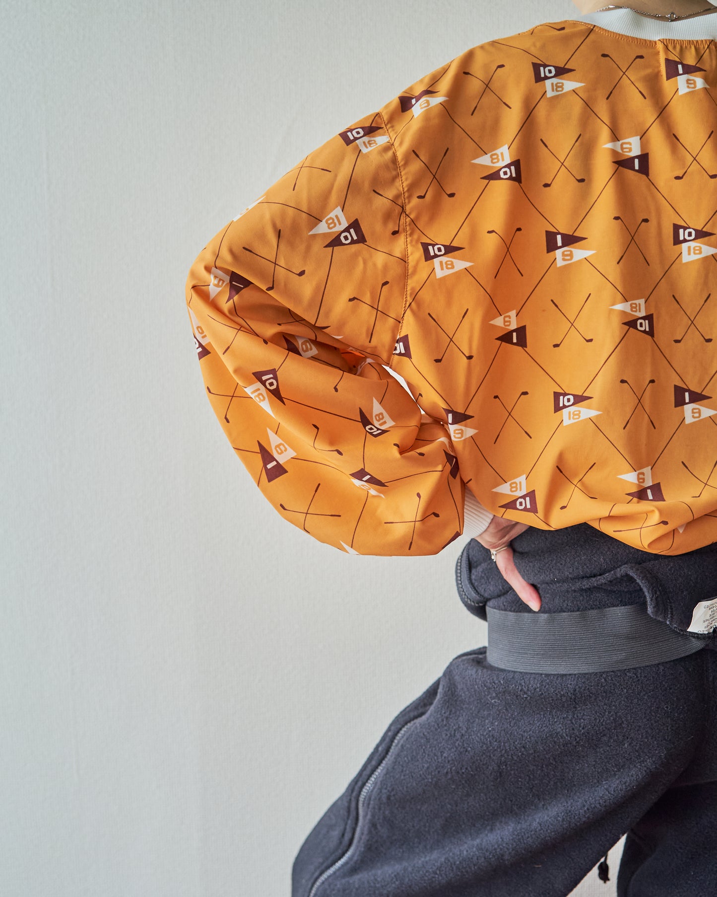 80-90s DUNLOP Golf Motif Stretch Nylon Rib Pullover / Mustard