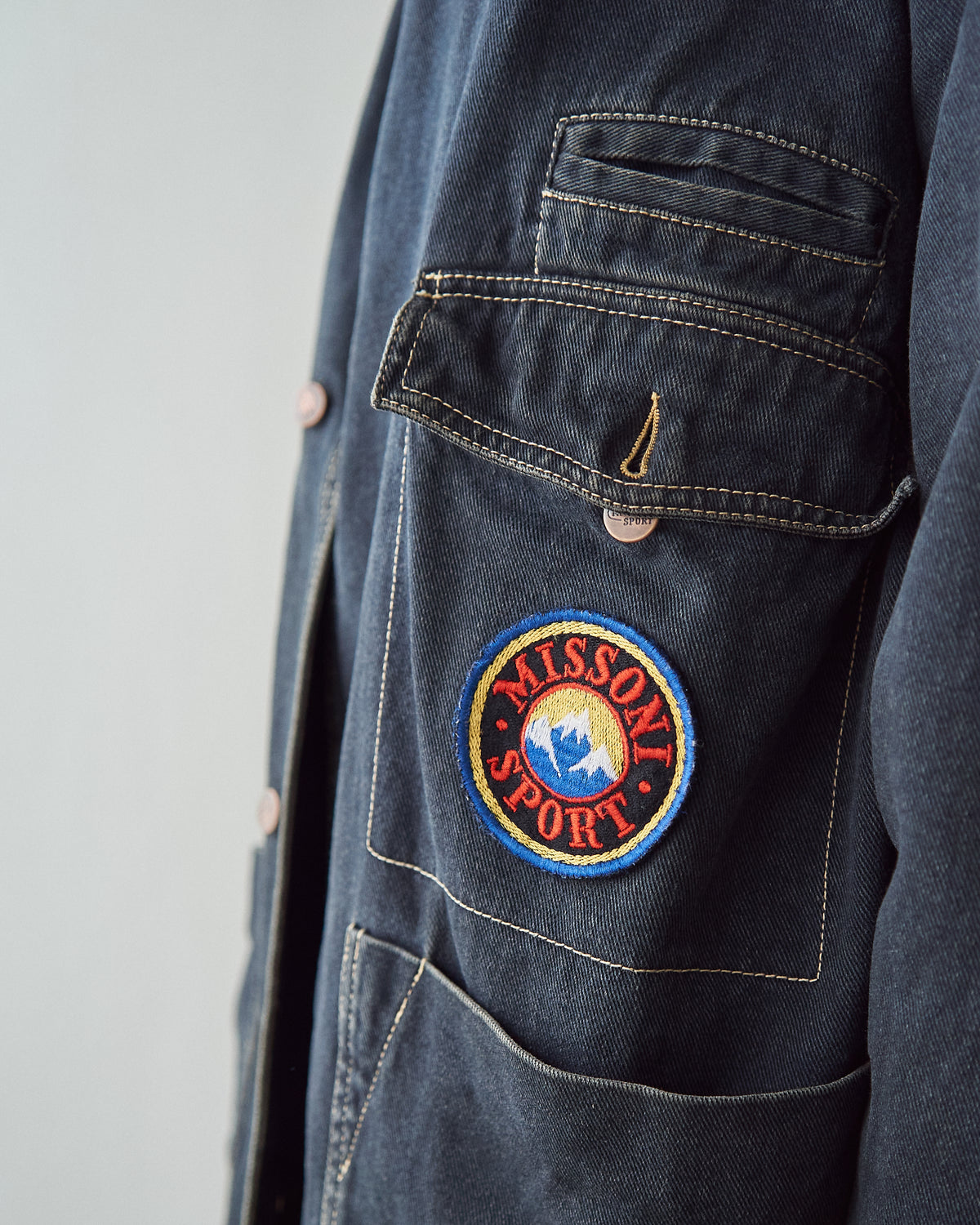 【SIZE L】-90s MISSONI SPORT Overdyed Denim Chore Coat / Black