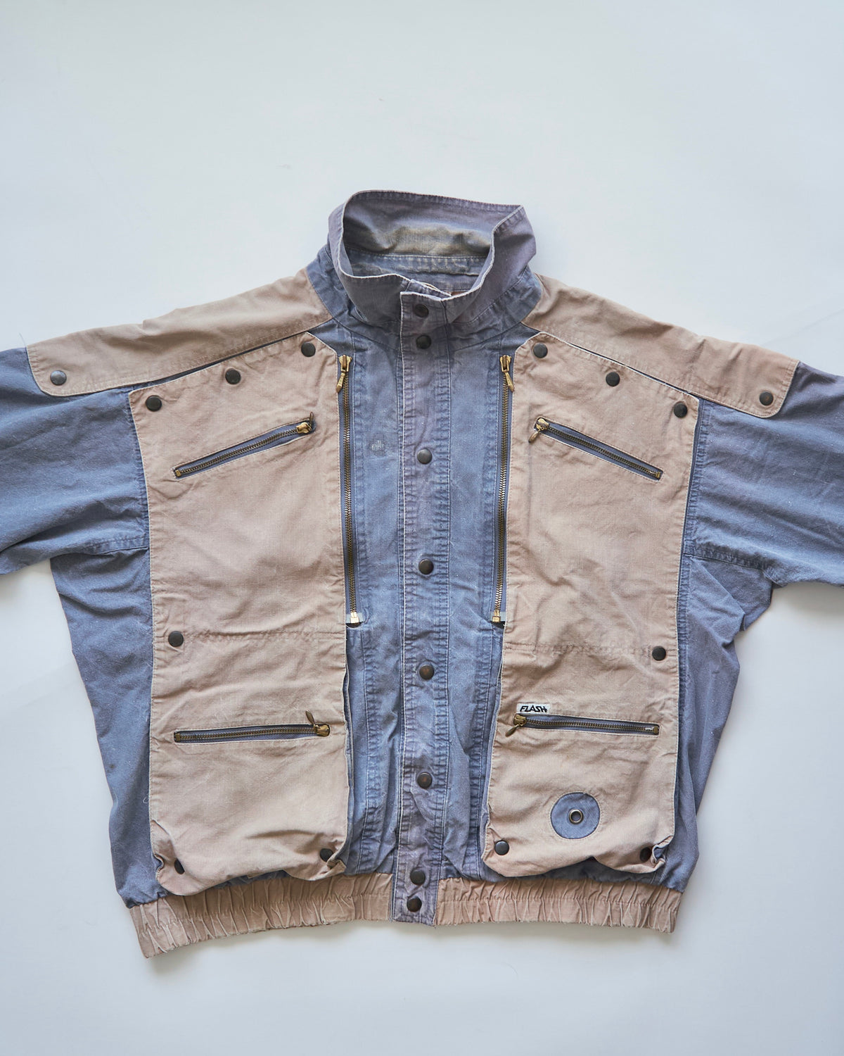 【SIZE M-L】80-90s FLASH Cotton Twill Detachable Multi-Pocket Bomber Jacket / Grey Beige