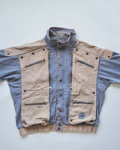 【SIZE M-L】80-90s FLASH Cotton Twill Detachable Multi-Pocket Bomber Jacket / Grey Beige