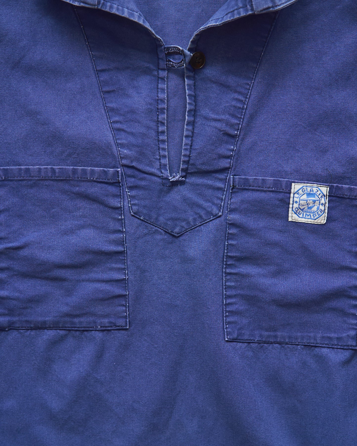 ~70s LE GLAZIK Cotton Canvas Faded French Fisherman Pullover Smock / Blue