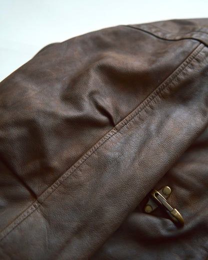 【SIZE S-M】80s Italian Leather Fireman  Hooded Jacket / Brown