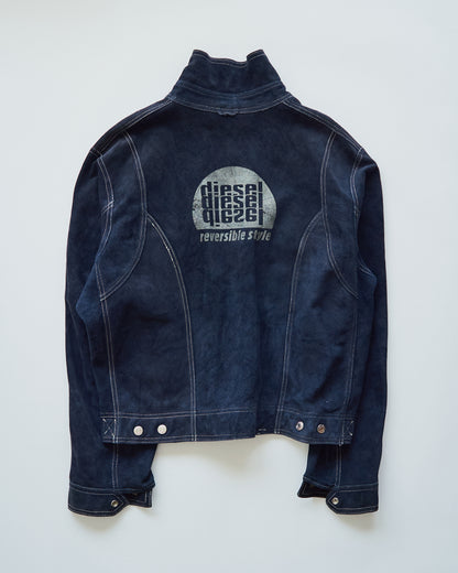 【SIZE L】90s-00s DIESEL Suede Reversible Trucker Jacket / Navy