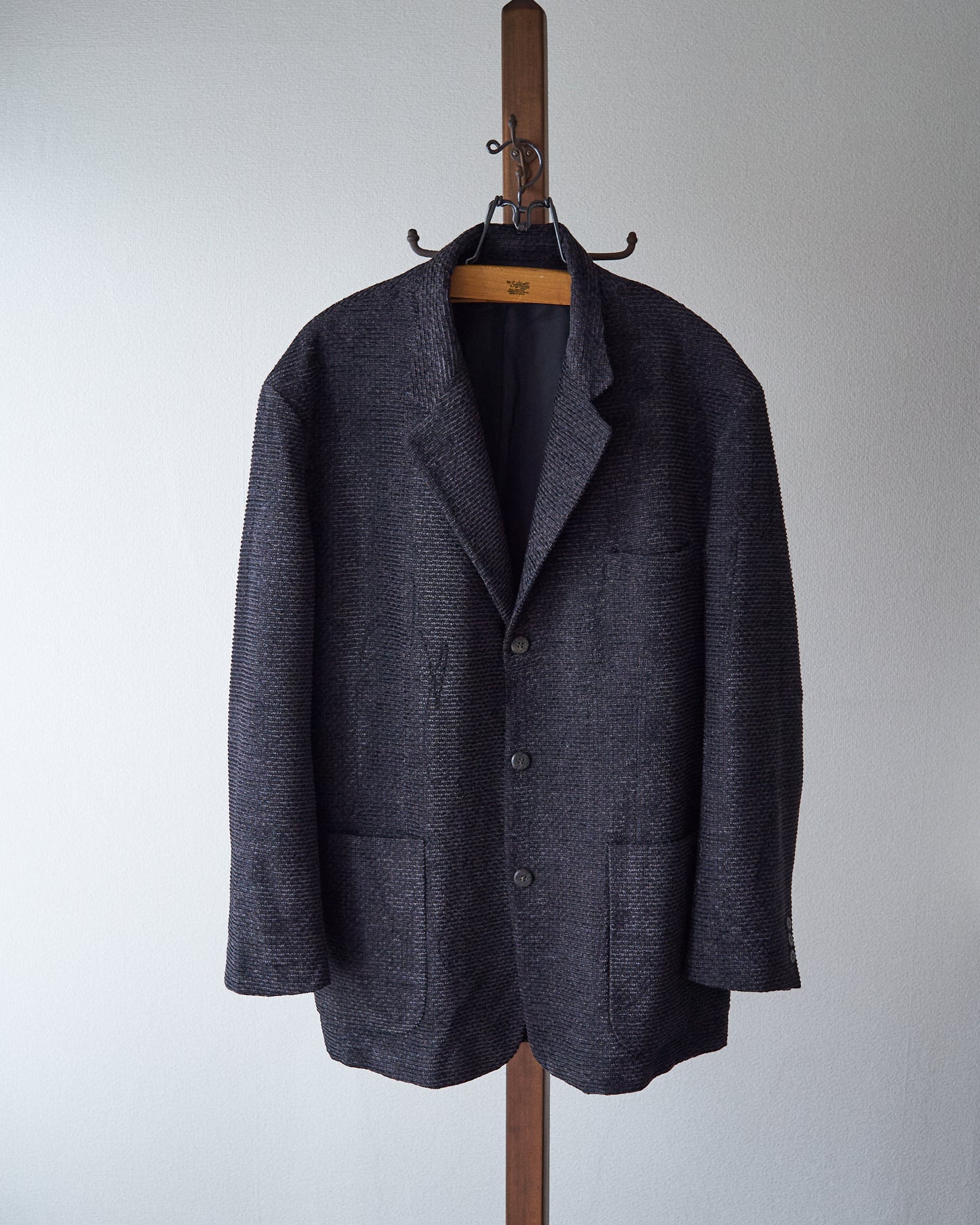 90s JHANE BARNES Wool/Linen Textured boucle Jacket / Black