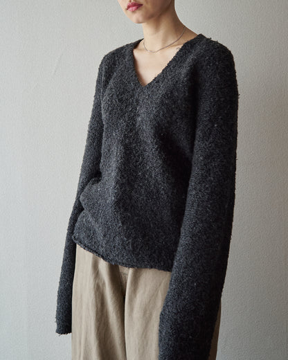 【SIZE S-M】J.CREW Bouclé Textured V-Neck Sweater / Black