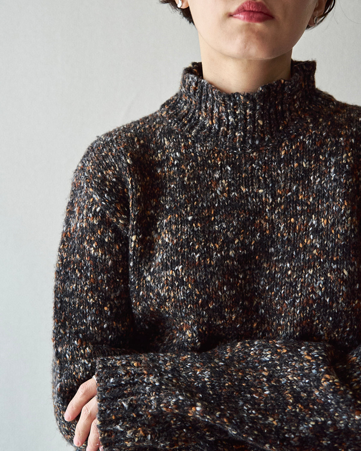 【SIZE S-M】90s agnès b. homme  Nep Melange Mock Neck Sweater / Charcoal