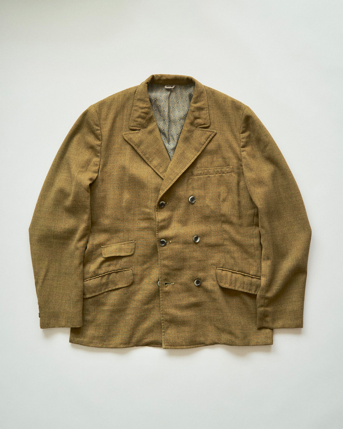 【SIZE M】70s Notch Lapel Double Breasted Tailored Jacket / Mustard Olive