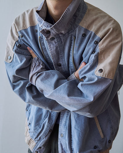 【SIZE M-L】80-90s FLASH Cotton Twill Detachable Multi-Pocket Bomber Jacket / Grey Beige