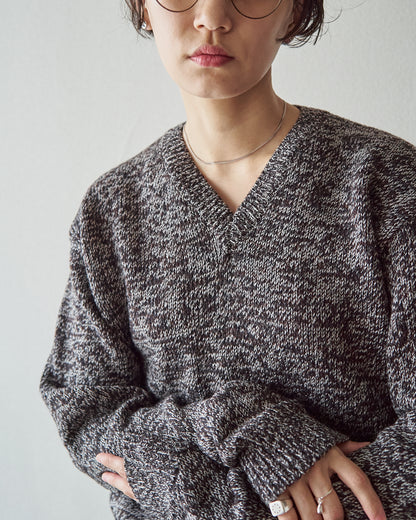 【SIZE S-M】90s agnès b. homme Melange Wool V-Neck Knit / Brown x Ecru