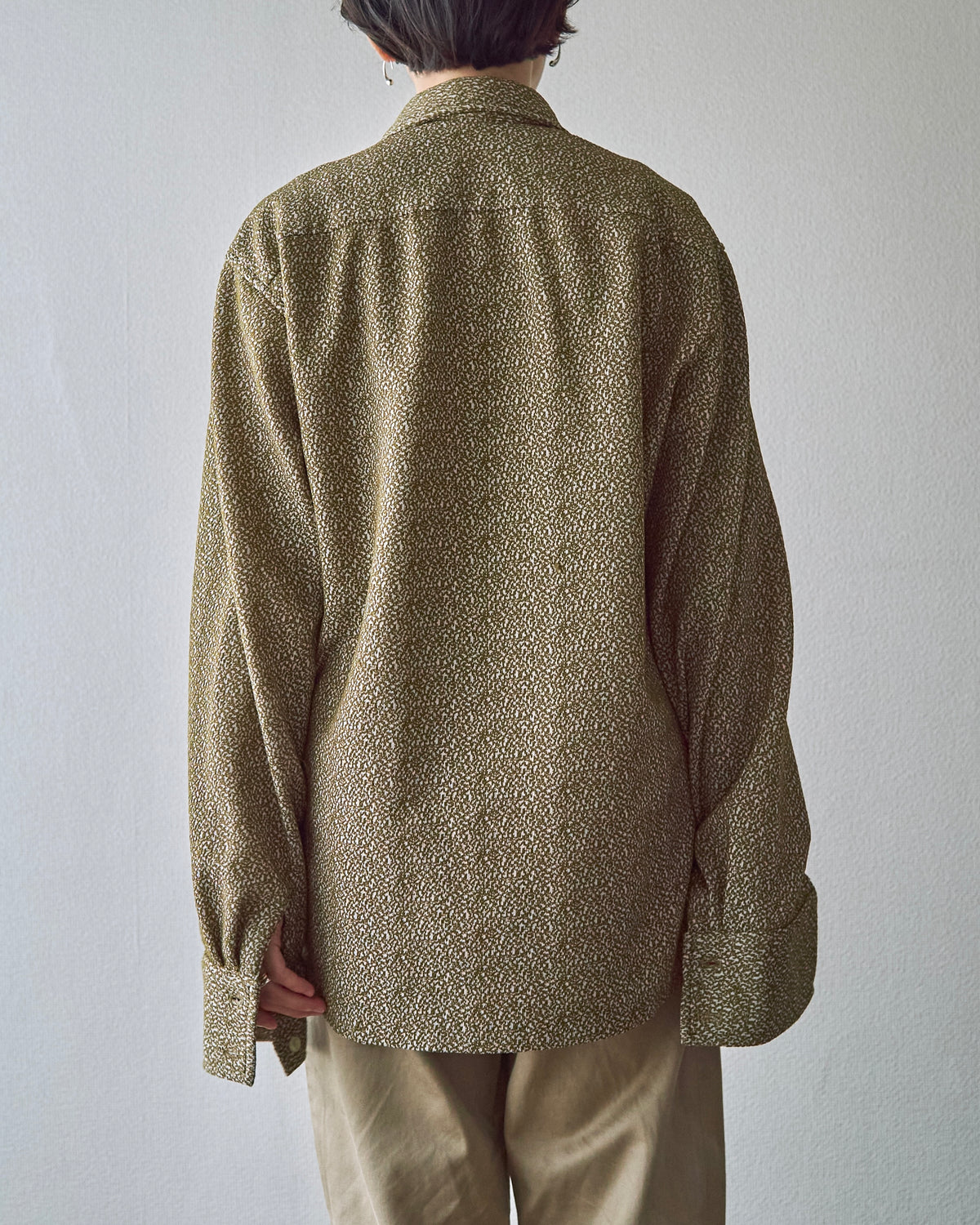 【SIZE M-L】70s Jacquard Knit Open Collar Shirt / Olive Ivory