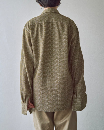 【SIZE M-L】70s Jacquard Knit Open Collar Shirt / Olive Ivory