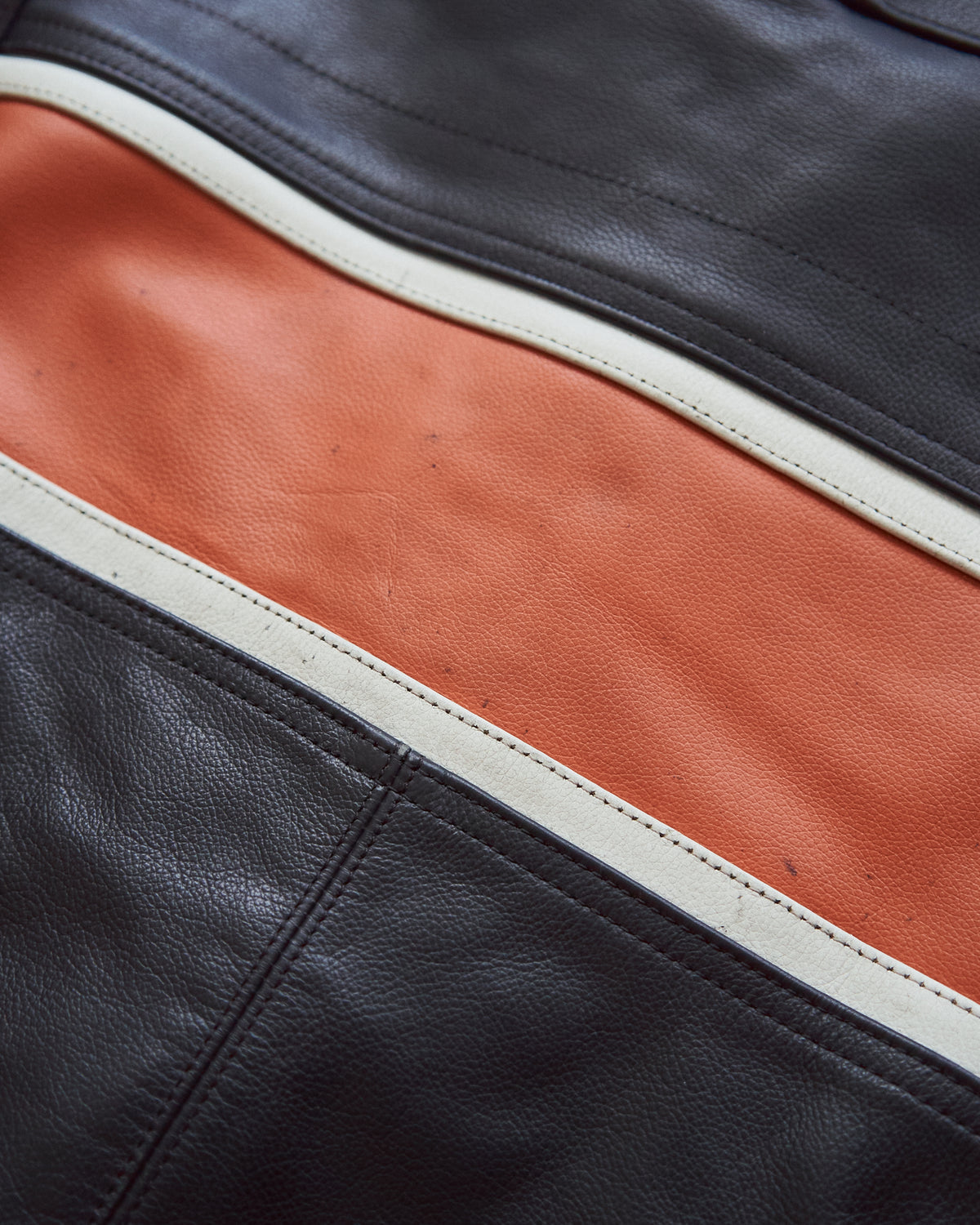 【SIZE S-M】80-90s HEIN GERICKE Colorblock Leather Racing Jacket / Black Orange