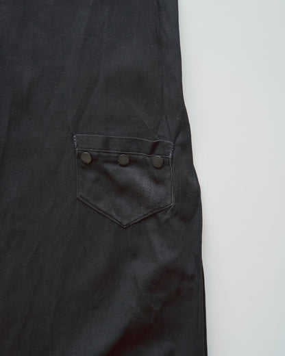 【SIZE S】-1940s French Black Cotton Sateen Maid Dress / Hand-Darned Repairs