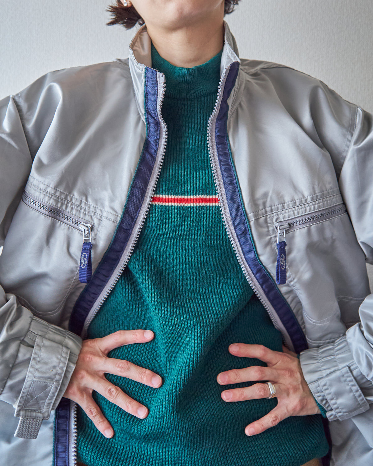 【SIZE M-L】90s-00s GAP Silver Nylon Multi-Pocket Utility Jacket