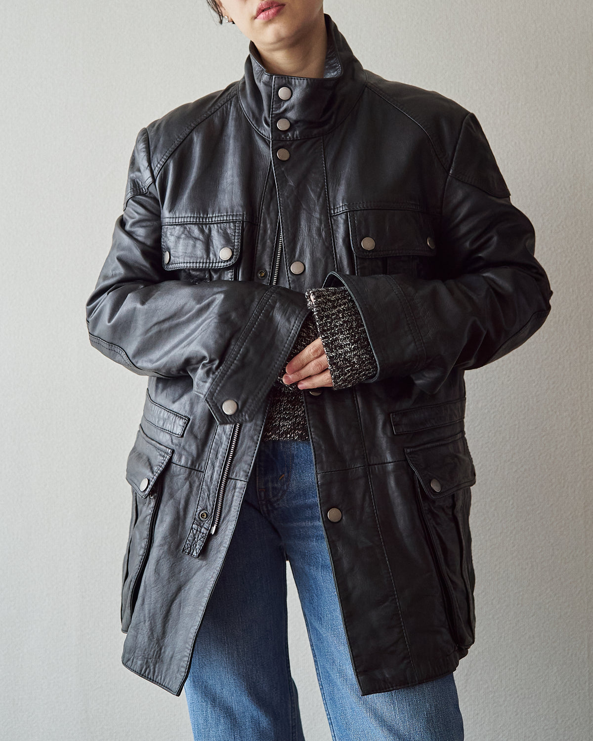 【SIZE L】00s-10s HUGO BOSS Lambskin Leather Utility Jacket/ Black