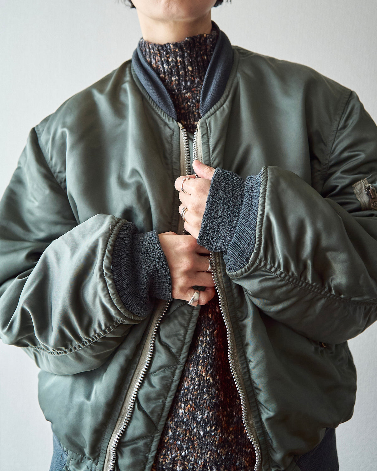 【SIZE S-M】70s CONCORD INDUSTRIES Reversible Nylon MA-1 Flight Jacket / Sage Green
