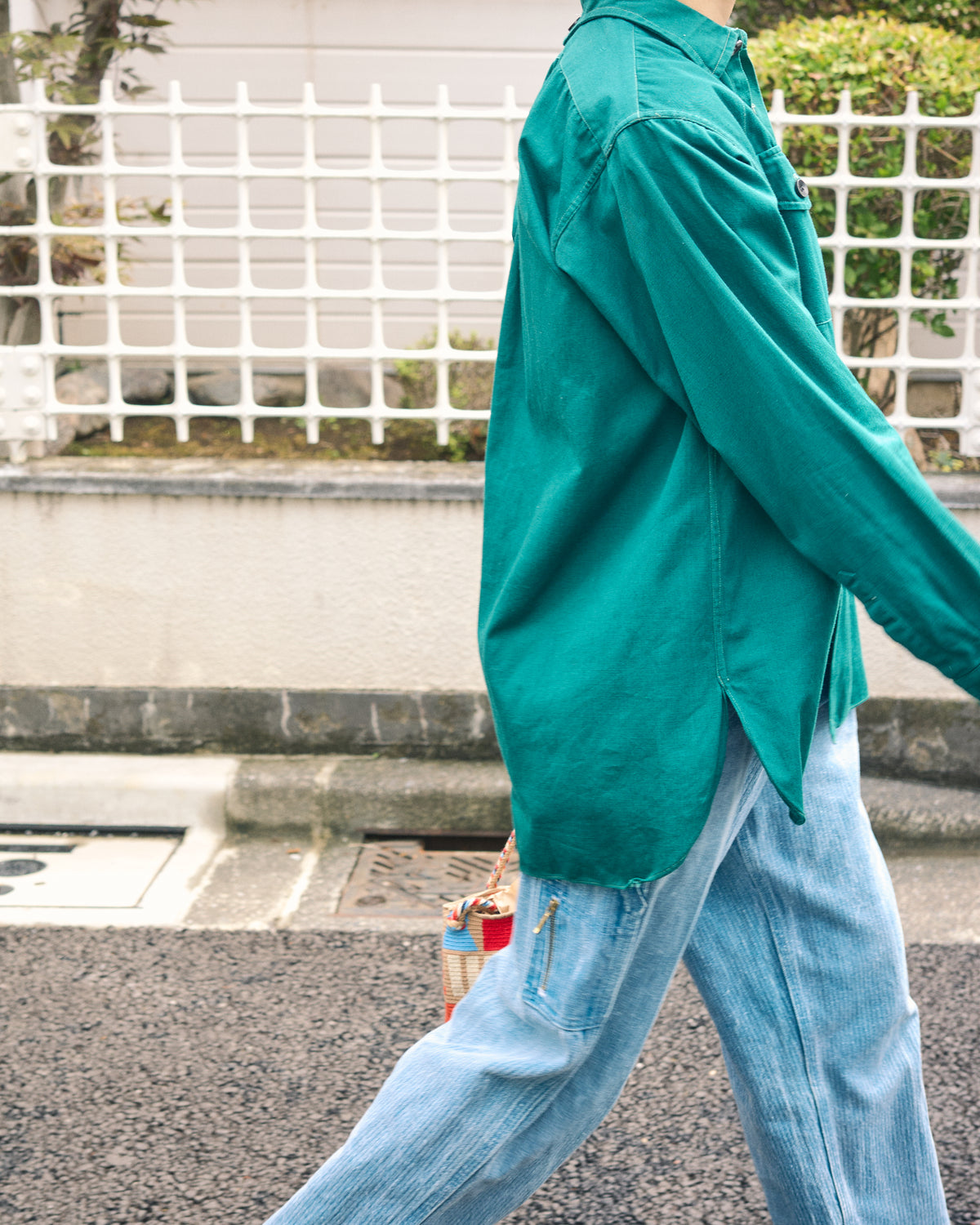 【SIZE S】1950-60s French Cotton Twill Back-Button Work Shirt / Deep Teal