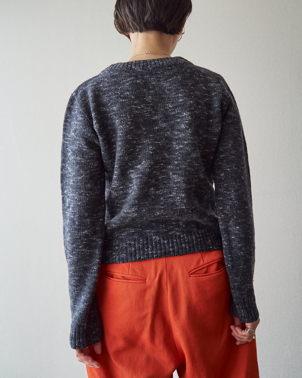 【SIZE S-M】90s agnès b. WOOL MELANGE V-NECK KNIT / Charcoal