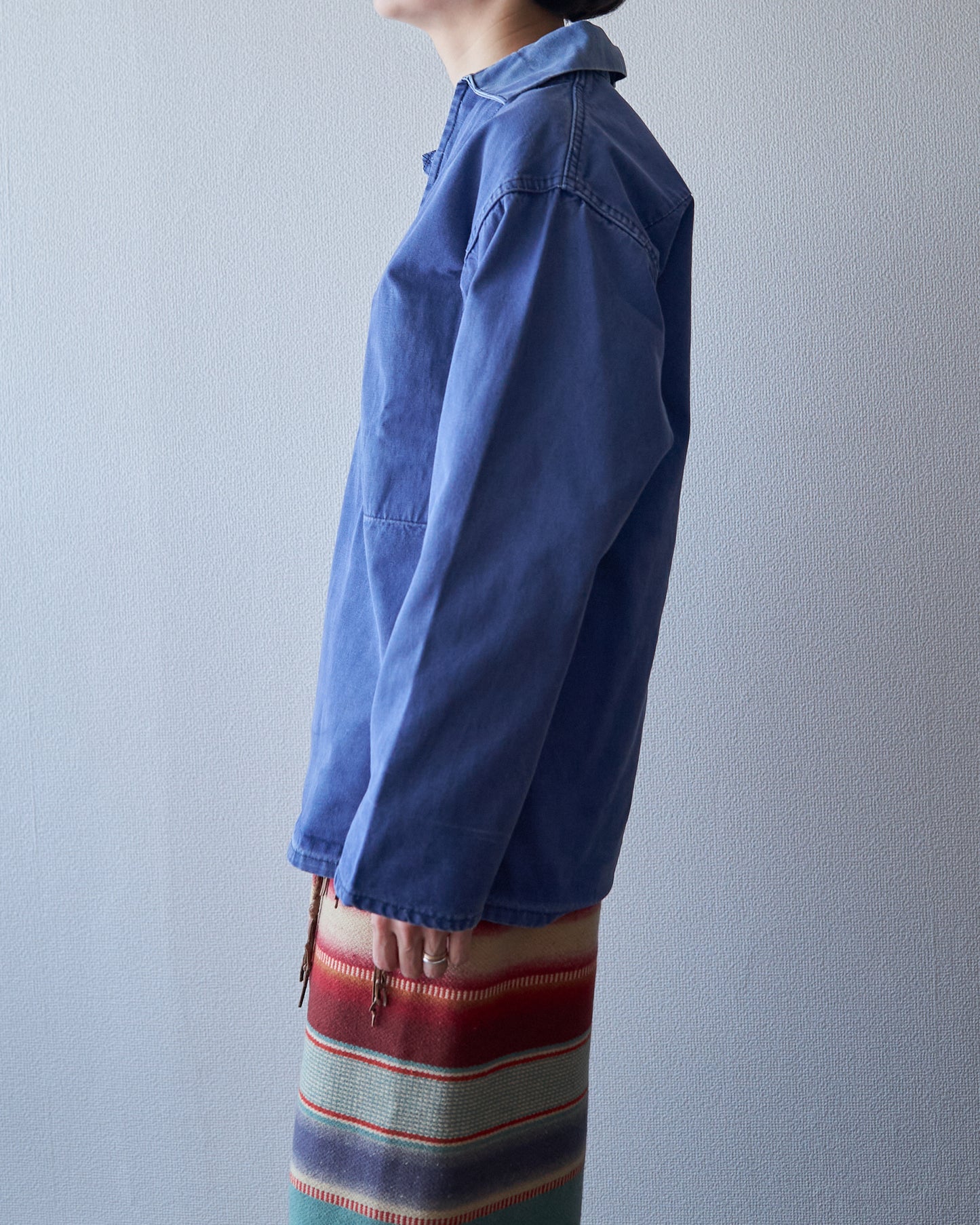 ~70s LE GLAZIK Cotton Canvas Faded French Fisherman Pullover Smock / Blue