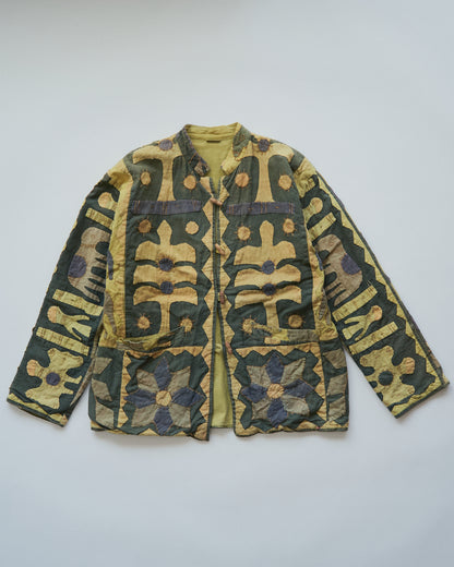【SIZE S】Unknown Cotton Applique Patchwork Jacket / Olive & Mustard